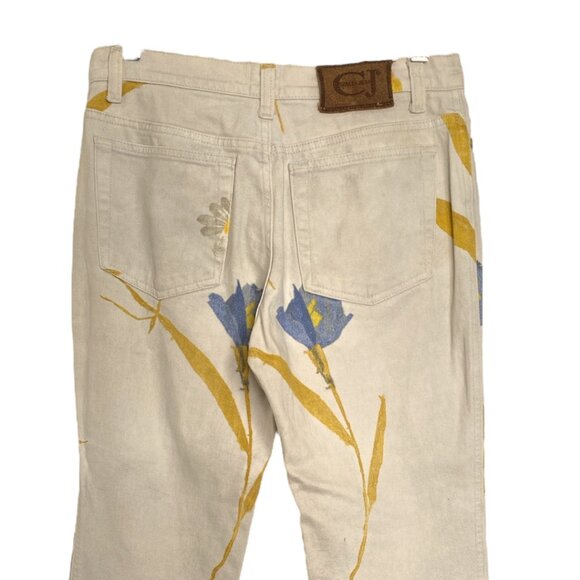 RARE SS2000 Roberto Cavalli Jeans Vintage Y2k Gray Yellow Floral Jeans Size 27 - Picture 4 of 13